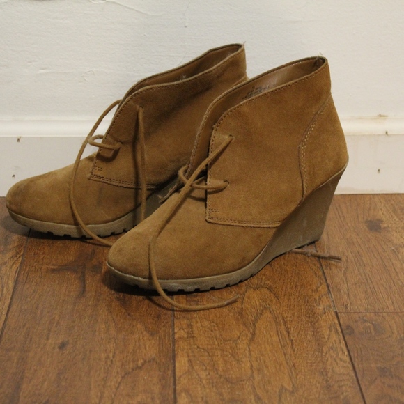 Suede Tan Wedge Lace Up Boots Wedges 10 - Picture 4 of 4